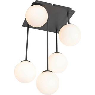 Moderne loftslampe sort med opalglas 5-lys - Athen