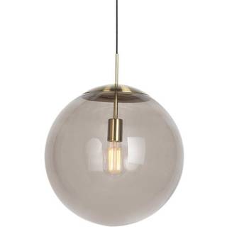Moderne pendellampe messing med røgglas 40 cm - Ball