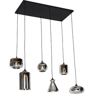 Art Deco pendellampe sort med røgglas 6-lys - Wallace