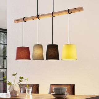 Lindby hængelampe Moscow , farverig, tekstil, træ, E27, 116 cm