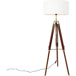 Vintage gulvlampe messing med skærm hvid 50 cm stativ - Cortin