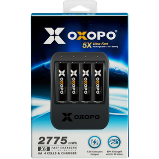 Batterioplader Oxopo til Li-ion inkl. 4 AA 1850mah Li-ion