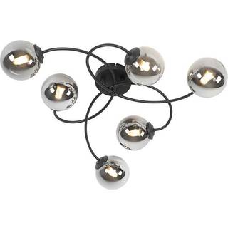 Moderne loftlampe sort 6-lys med røgglas - Athen