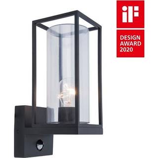 LUTEC FLAIR udendørs væglampe med sensor, H31,3 cm, E27, IP44, sort