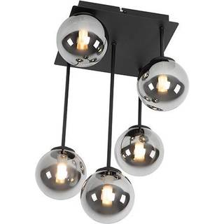 Moderne loftslampe sort 5-lys med røgglas - Athen