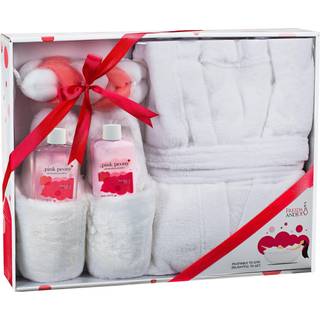 Luksus hjem spa gavekurv med lyserød peony duft - overbærende ultra blød badekåbe & plys hjemmesko spa boks til kvinder - Komplet bad & kropssæt