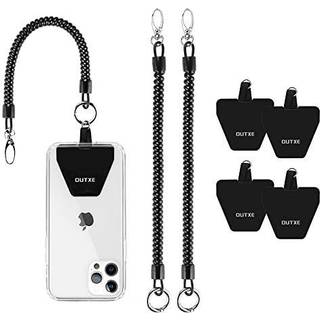 Outxe telefon lanyard tether med 4 patch- 2? Telefon Tether 4? Telefonplaster med kl?bemiddel kompatibel med smartphone- sort