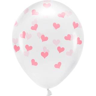 6 stk. Øko-venlige balloner 33 cm hvid med pink hjerteprint – Perfekt til romantiske fester