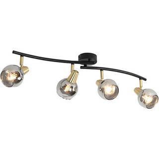 Art Deco loftslampe guld med røgglas 4-lys - Vidro