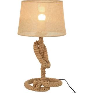 HOMCOM Nautical Style Rope-Base Table Lamp w/ Fabric Lampshade Metal Frame Power Switch Unique Lighting Furnishing Living Room Beige Aosom UK