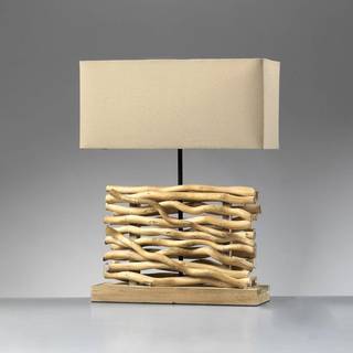 Bordlampe Marica, stofskærm og træ, højde 50 cm