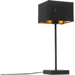 Moderne bordlampe sort stofskærm sort med guld - VT 1