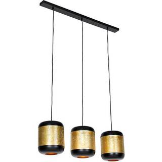 Vintage pendellampe sort med messing aflang 3-lys - Kayleigh