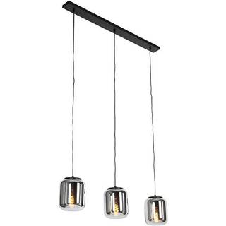 Design hængende lampe sort med røgglas 3-lys - Bliss