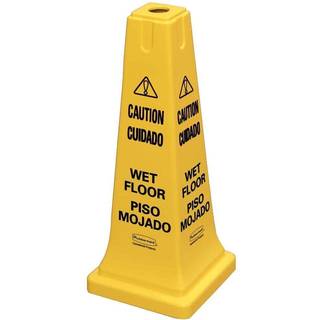 Rubbermaid kommercielle produkter """" FORSIGTIG VET GULV """" Sikkerhedskegle 25-tommer gult flersprogede advarselsskilt til købmandsforretninger/ko