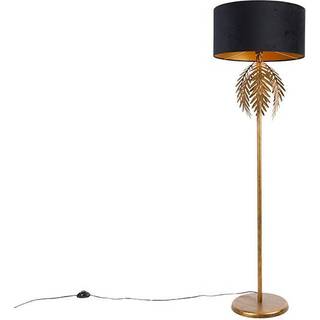 Gulvlampe guld 145 cm med sort fløjlsskærm 50 cm - Botanica