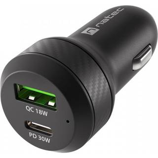 Natec Coney Hurtig Oplader til Bil - 1x USB-A 1x USB-C 48W PD 3.0 - Sort
