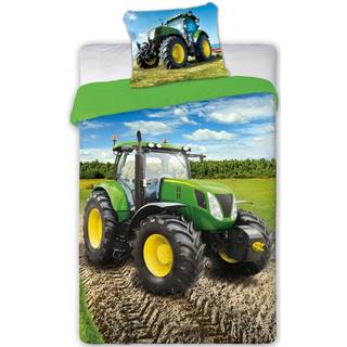 Grøn traktor Sengetøj 140x200 cm - 100 procent bomuld