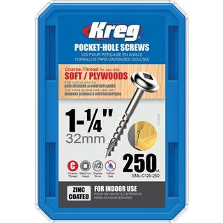 KREG Pocket-Hole skruer 32mm Zinc Coated Maxi-Loc grov gevind 250stk