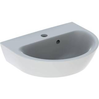Geberit Renova håndvask med overløb asymmetrisk: Hvid / KeraTect, B=45cm, H=17.3cm, T=36cm, Hanehul=Midtpå, Overløb=Synlig