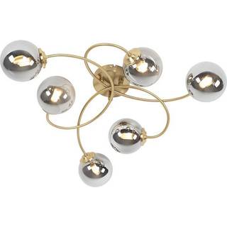 Moderne loftslampe guld 6-lys med røgglas - Athen