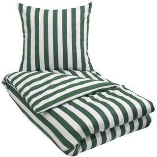 Stribet sengetøj - 150x210 cm - Blødt bomuldssatin - Nordic Stripe - Grønt og hvidt sengesæt