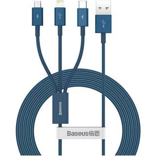 Baseus Superior 3-i-1 kabel USB til Lightning, MicroUSB og USB-C - blå
