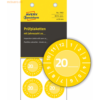 Avery 7902 Gul inspektionsetiket Vinyl Ø30mm udfyld selv årstal (80stk)