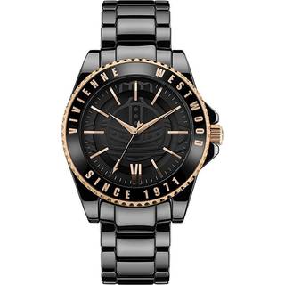 Vivienne Westwood Sloane Ladies Quartz Watch with Black Dial & Gloss Black Ceramic Bracelet VV048BKBK