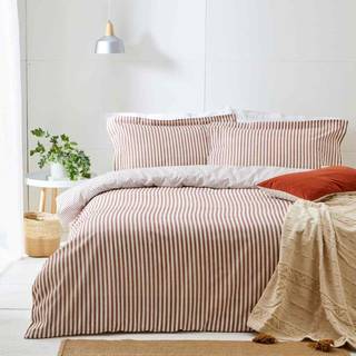 Yard Yard Pecan Brown Hebden Striped 100% Cotton Duvet Cover and Pillowcase Set