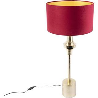 Art Deco bordlampe med rød fløjlsskærm 35 cm - Diverso