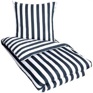 Stribet sengetøj til dobbeltdyne - 200x200 cm - Blødt bomuldssatin - Nordic Stripe - Blåt og hvidt sengesæt