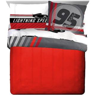 Jay Franco Disney Pixar Cars Race Ready 7 Piece Queen Bed Set - Inkluderer dyne & ark sæt - Sengetøj har Lightning McQueen - Super Soft Fade Resi