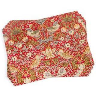 Pimpernel Morris & Co Strawberry Thief Red Collection Placemats | S?t af 4 | Varmebestandige m?tter | Cork-st?ttet bestyrelse | H?rdt placemat s?
