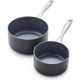 Greenpan Lima Hard Anodized Healthy Ceramic Nonstick 1qt og 2Qt grypan Pot Set PFAS-FREE OVN SAFE GREY