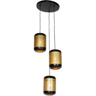 Vintage pendellampe sort med messing rund 3-lys - Kayleigh