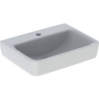 Geberit Renova Plan håndvask med overløb asymmetrisk: Hvid / KeraTect, B=50cm, H=16.5cm, T=38cm, Hanehul=Midtpå, Overløb=Uden
