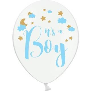 50 stk. Balloner pastel hvid 30 cm - It's a Boy himmelblå-guld print babyfest elegance
