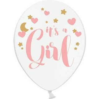 50 stk. Balloner pastel hvid 30 cm - It's a Girl dobbeltprint lyserød-guld festpynt