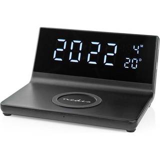 Nedis Vækkeur med trådløs opladning 15W, USB A, 2 Alarmtider - Sort