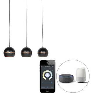 Smart pendellampe sort med guld indvendigt 3-lys inkl. Wifi ST64 - Buell