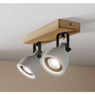 Lindby Spot Mitis, 30 cm, 2 lyskilder, grå, træ, beton, GU10