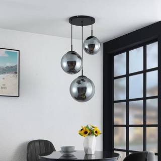 Lindby hængelampe Teeja, smoke, 3 lyskilder, Ø52cm, glas, E27