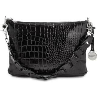 Style Kosovo i smukt sort krodillepræget læder. Herlig kombineret clutch, håndtaske, skuldertaske