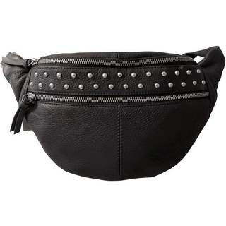 Style Italy i sort. Stor bumbag taske i kraftigt sort læder med flotte nitter