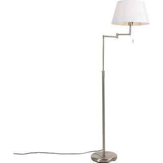 Stål gulvlampe med hvid stofskærm og justerbar arm - Ladas Deluxe