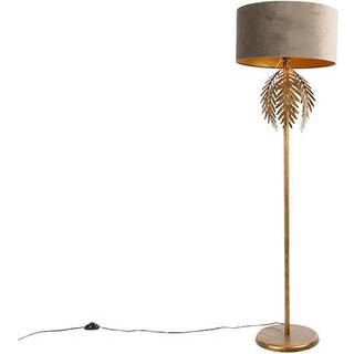 Vintage gulvlampe guld 145 cm med taupe fløjlsskærm 50 cm - Botanica