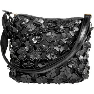 Style Abba i sort. Ikonisk skuldertaske med smukke skindblomster