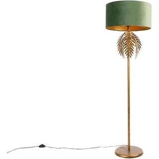 Gulvlampe guld 145 cm med fløjlskærm grøn 50 cm - Botanica