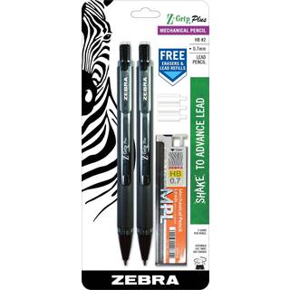 Zebra Pen Z-Grip plus mekanisk blyant 0,7 mm bonusleder og viskel?der sort t?nde 2-t?lling